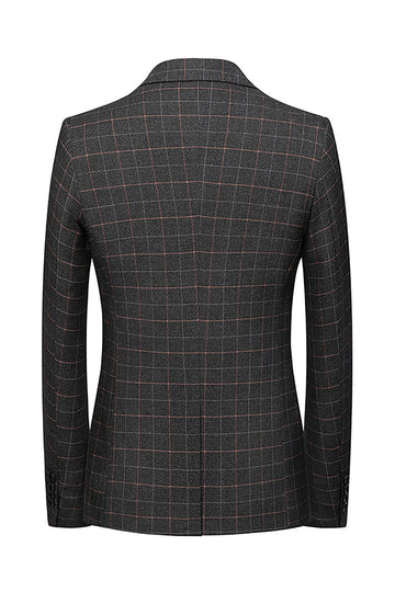 Mäns Mörkgrå Rutig Notched Kavajslag Kavaj